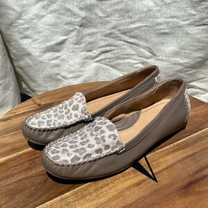Naturalizer N5 Comfort Kellyn Taupe Gray Beige Leather Leopard Print Size 9.5